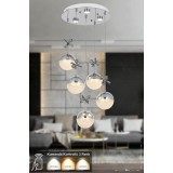 Avizemoda Forde 5'li Power Ledli Kumandalı Modern Lüks Sarkıt Avize, 3 Renk: Sarı-beyaz-gün Işığı - Krom