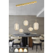 Avizemoda Torino 5'li Power Ledli Kumandalı Modern Yemek Masası Üstü Avize, 3 Renk: Sarı-beyaz-gün Işığı-gold