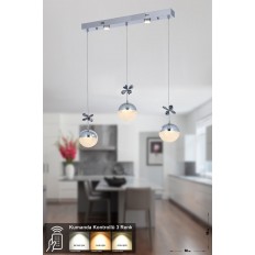 Avizemoda Forde 3'lü Power Ledli Kumandalı Modern Yemek Masası Üstü Avize, 3 Renk: Sarı-beyaz-gün Işığı -krom