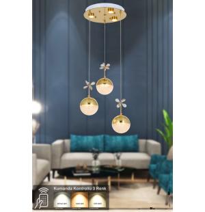 Avizemoda Forde 3'lü Power Ledli Kumandalı Modern Lüks Sarkıt Avize, 3 Renk: Sarı-beyaz-gün Işığı - Gold