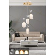 Avizemoda Motta 4'lü Power Ledli Kumandalı Modern Lüks Sarkıt Avize, 3 Renk: Sarı-beyaz-gün Işığı - Gold