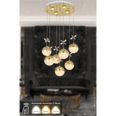 Avizemoda Forde 7'li Power Ledli Kumandalı Modern Lüks Sarkıt Avize, 3 Renk: Sarı-beyaz-gün Işığı - Gold