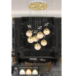 Avizemoda Forde 7'li Power Ledli Kumandalı Modern Lüks Sarkıt Avize, 3 Renk: Sarı-beyaz-gün Işığı - Gold