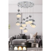 Avizemoda Forde 9'lu Power Ledli Kumandalı Modern Lüks Sarkıt Avize, 3 Renk: Sarı-beyaz-gün Işığı - Krom