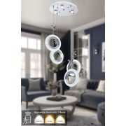 Avizemoda Ribera 4'lü Power Ledli Kumandalı Modern Lüks Sarkıt Avize, 3 Renk: Sarı-beyaz-gün Işığı - Krom