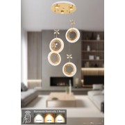 Avizemoda Ribera 4'lü Power Ledli Kumandalı Modern Lüks Sarkıt Avize, 3 Renk: Sarı-beyaz-gün Işığı - Gold