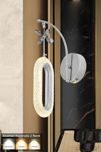 Avizemoda Sessi Power Ledli Modern Lüks Duvar Aplik, 3 Renk: Sarı-beyaz-gün Işığı - Krom