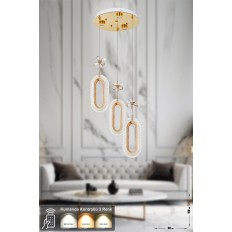 Avizemoda Sessi 3'lü Power Ledli Kumandalı Modern Lüks Sarkıt Avize, 3 Renk: Sarı-beyaz-gün Işığı - Gold