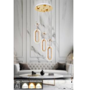 Avizemoda Sessi 3'lü Power Ledli Kumandalı Modern Lüks Sarkıt Avize, 3 Renk: Sarı-beyaz-gün Işığı - Gold