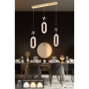 Avizemoda Sessi 3'lü Power Ledli Kumandalı Modern Yemek Masası Üstü Avize, 3 Renk: Sarı-beyaz-gün Işığı -gold