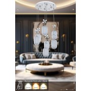 Avizemoda Motta 7'li Power Ledli Kumandalı Modern Lüks Sarkıt Avize, 3 Renk: Sarı-beyaz-gün Işığı - Krom