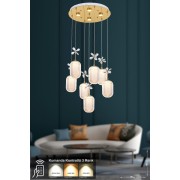 Avizemoda Motta 7'li Power Ledli Kumandalı Modern Lüks Sarkıt Avize, 3 Renk: Sarı-beyaz-gün Işığı - Gold