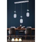 Avizemoda Motta 3'lü Power Ledli Kumandalı Modern Yemek Masası Üstü Avize, 3 Renk: Sarı-beyaz-gün Işığı -krom