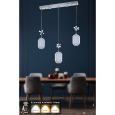 Avizemoda Motta 3'lü Power Ledli Kumandalı Modern Yemek Masası Üstü Avize, 3 Renk: Sarı-beyaz-gün Işığı -krom