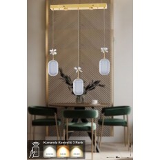 Avizemoda Motta 3'lü Power Ledli Kumandalı Modern Yemek Masası Üstü Avize, 3 Renk: Sarı-beyaz-gün Işığı -gold