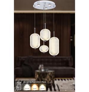 Avizemoda Torino 4'lü Power Ledli Kumandalı Modern Lüks Sarkıt Avize, 3 Renk: Sarı-beyaz-gün Işığı - Krom