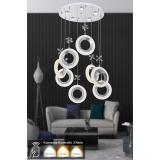 Avizemoda Ribera 8'li Power Ledli Kumandalı Modern Lüks Sarkıt Avize, 3 Renk: Sarı-beyaz-gün Işığı - Krom