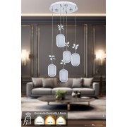 Avizemoda Motta 5'li Power Ledli Kumandalı Modern Lüks Sarkıt Avize, 3 Renk: Sarı-beyaz-gün Işığı - Krom