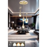 Avizemoda Lale 4'lü Power Ledli Kumandalı Modern Lüks Sarkıt Avize, 3 Renk: Sarı-beyaz-gün Işığı - Gold