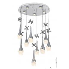 Avizemoda Lale 9'lu Power Ledli Kumandalı Modern Lüks Sarkıt Avize, 3 Renk: Sarı-beyaz-gün Işığı - Krom
