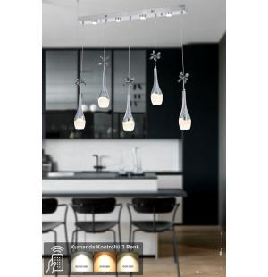 Avizemoda Lale 5'li Power Ledli Kumandalı Modern Yemek Masası Üstü Avize, 3 Renk: Sarı-beyaz-gün Işığı - Krom