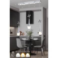 Avizemoda Lale 3'lü Power Ledli Kumandalı Modern Yemek Masası Üstü Avize, 3 Renk: Sarı-beyaz-gün Işığı - Krom