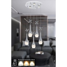 Avizemoda Lale 5'li Power Ledli Kumandalı Modern Lüks Sarkıt Avize, 3 Renk: Sarı-beyaz-gün Işığı - Krom