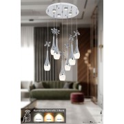 Avizemoda Lale 7'li Power Ledli Kumandalı Modern Lüks Sarkıt Avize, 3 Renk: Sarı-beyaz-gün Işığı - Krom