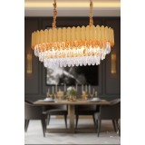 Avizemoda Rossa 75x35 Lik Kristal Prizma Taşlı Yemek Masası Üstü Lüks Avize - (SARI YALDIZ RENK)