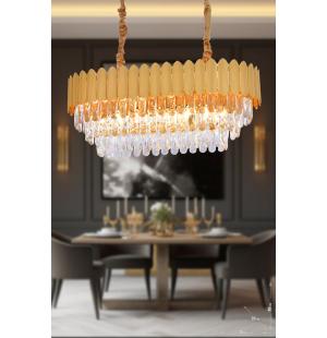 Avizemoda Rossa 75x35 Lik Kristal Prizma Taşlı Yemek Masası Üstü Lüks Avize - (SARI YALDIZ RENK)