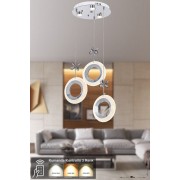 Avizemoda Ribera 3'lü Power Ledli Kumandalı Modern Lüks Sarkıt Avize, 3 Renk: Sarı-beyaz-gün Işığı - Krom