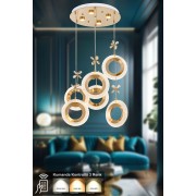 Avizemoda Ribera 6'lı Ledl Kumandalı Modern Lüks Sarkıt Avize, 3 Renk: Sarı-beyaz-gün Işığı - Gold