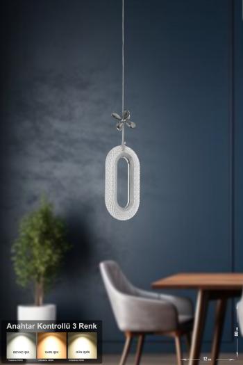 Avizemoda Sessi Tekli Ledli Modern Lüks Sarkıt Avize (3 RENK LED; SARI - BEYAZ - GÜN İŞIĞI) - Krom