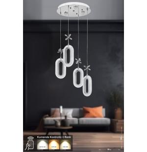 Avizemoda Sessi 4'lü Power Ledli Kumandalı Modern Lüks Sarkıt Avize, 3 Renk: Sarı-beyaz-gün Işığı - Krom