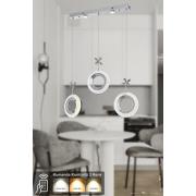 Avizemoda Ribera 3'lü Power Ledli Kumandalı Modern Yemek Masası Üstü Avize, 3 Renk: Sarı-beyaz-gün Işığı-krom