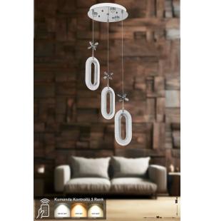 Avizemoda Sessi 3'lü Power Ledli Kumandalı Modern Lüks Sarkıt Avize, 3 Renk: Sarı-beyaz-gün Işığı - Krom