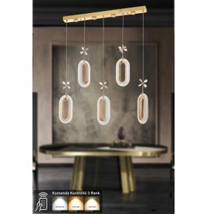 Avizemoda Sessi 5'li Power Ledli Kumandalı Modern Yemek Masası Üstü Avize, 3 Renk: Sarı-beyaz-gün Işığı -gold