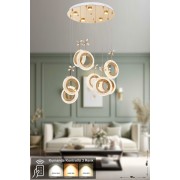 Avizemoda Ribera 8'li Power Ledli Kumandalı Modern Lüks Sarkıt Avize, 3 Renk: Sarı-beyaz-gün Işığı - Gold