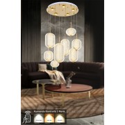 Avizemoda Torino 8'li Power Ledli Kumandalı Modern Lüks Sarkıt Avize, 3 Renk: Sarı-beyaz-gün Işığı - Gold