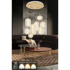 Avizemoda Torino 8'li Power Ledli Kumandalı Modern Lüks Sarkıt Avize, 3 Renk: Sarı-beyaz-gün Işığı - Gold