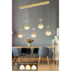 Avizemoda Forde 5'li Power Ledli Kumandalı Modern Yemek Masası Üstü Avize, 3 Renk: Sarı-beyaz-gün Işığı -gold