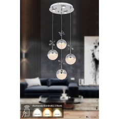 Avizemoda Forde 4'lü Power Ledli Kumandalı Modern Lüks Sarkıt Avize, 3 Renk: Sarı-beyaz-gün Işığı - Krom