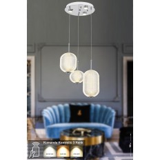 Avizemoda Torino 3'lü Power Ledli Kumandalı Modern Lüks Sarkıt Avize, 3 Renk: Sarı-beyaz-gün Işığı - Krom