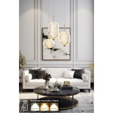 Avizemoda Torino 3'lü Power Ledli Kumandalı Modern Lüks Sarkıt Avize, 3 Renk: Sarı-beyaz-gün Işığı - Gold