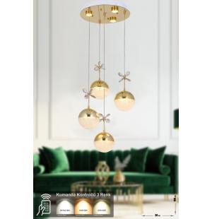 Avizemoda Forde 4'lü Power Ledli Kumandalı Modern Lüks Sarkıt Avize, 3 Renk: Sarı-beyaz-gün Işığı - Gold