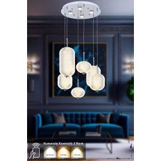 Avizemoda Torino 6'li Power Ledli Kumandalı Modern Lüks Sarkıt Avize, 3 Renk: Sarı-beyaz-gün Işığı - Krom