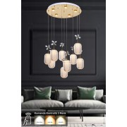 Avizemoda Motta 9'lu Power Ledli Kumandalı Modern Lüks Sarkıt Avize, 3 Renk: Sarı-beyaz-gün Işığı - Gold