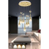 Avizemoda Lale 7'li Power Ledli Kumandalı Modern Lüks Sarkıt Avize, 3 Renk: Sarı-beyaz-gün Işığı - Gold