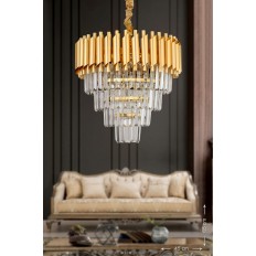 Avizemoda Palmira 45'lik Kristal Taşlı Lüks Avize - (sarı-yaldız)