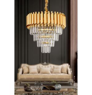 Avizemoda Palmira 45'lik Kristal Taşlı Lüks Avize - (sarı-yaldız)